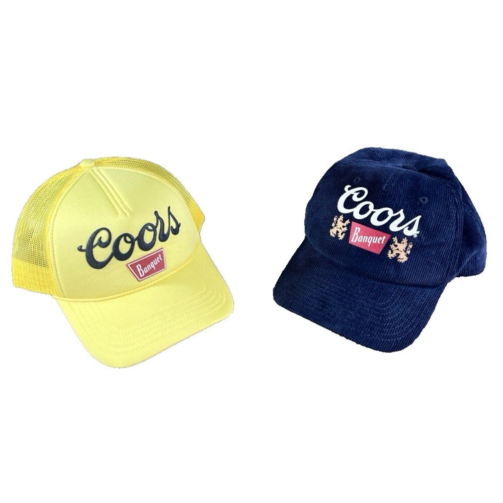 Coors Banquet American Needle Yellow & Blue Corduroy SnapBack Hats Lot of 2